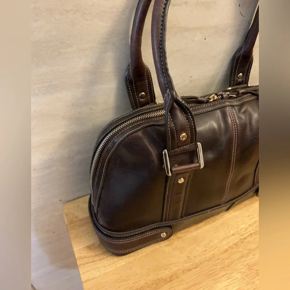 Vintage Liz Claiborne Women’s Dark Brown Leather Satchel with Dual Top Handles